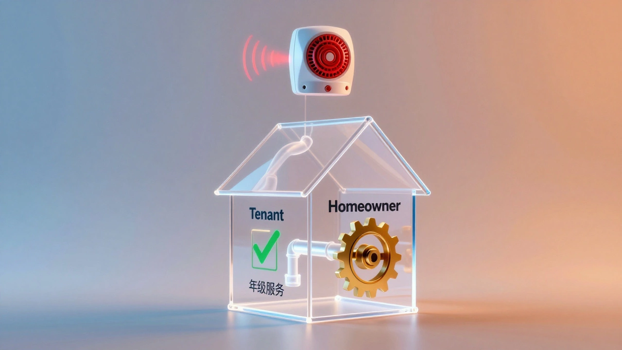 Transparent house showing legal responsibilities for boiler maintenance with safety alarm.