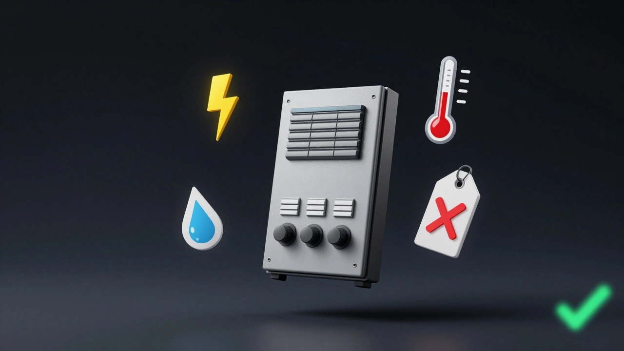 A control board floating with icons representing common failure causes like heat, moisture, and power surges.