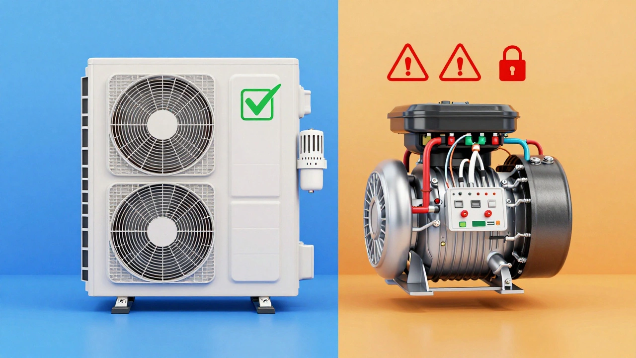 Heat pump split to show user-safe vs. professional-only components.