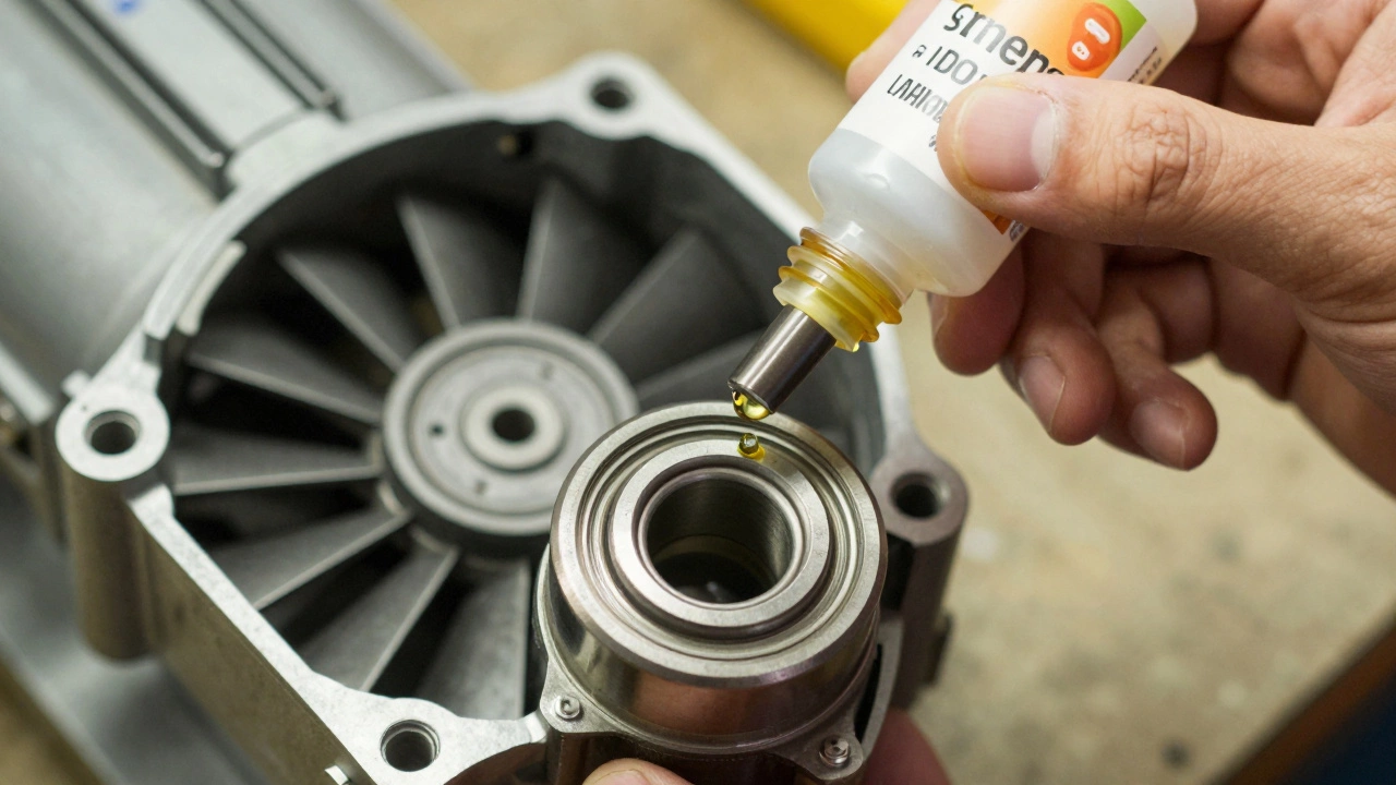 Applying a drop of oil to an extractor fan motor bearing