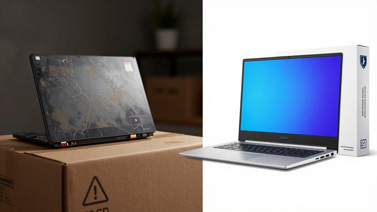 Comparison showing low-quality generic part versus high-quality genuine laptop component