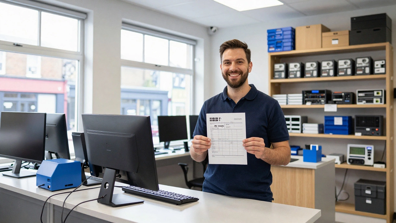 Independent repair shop technician presenting a transparent cost breakdown invoice