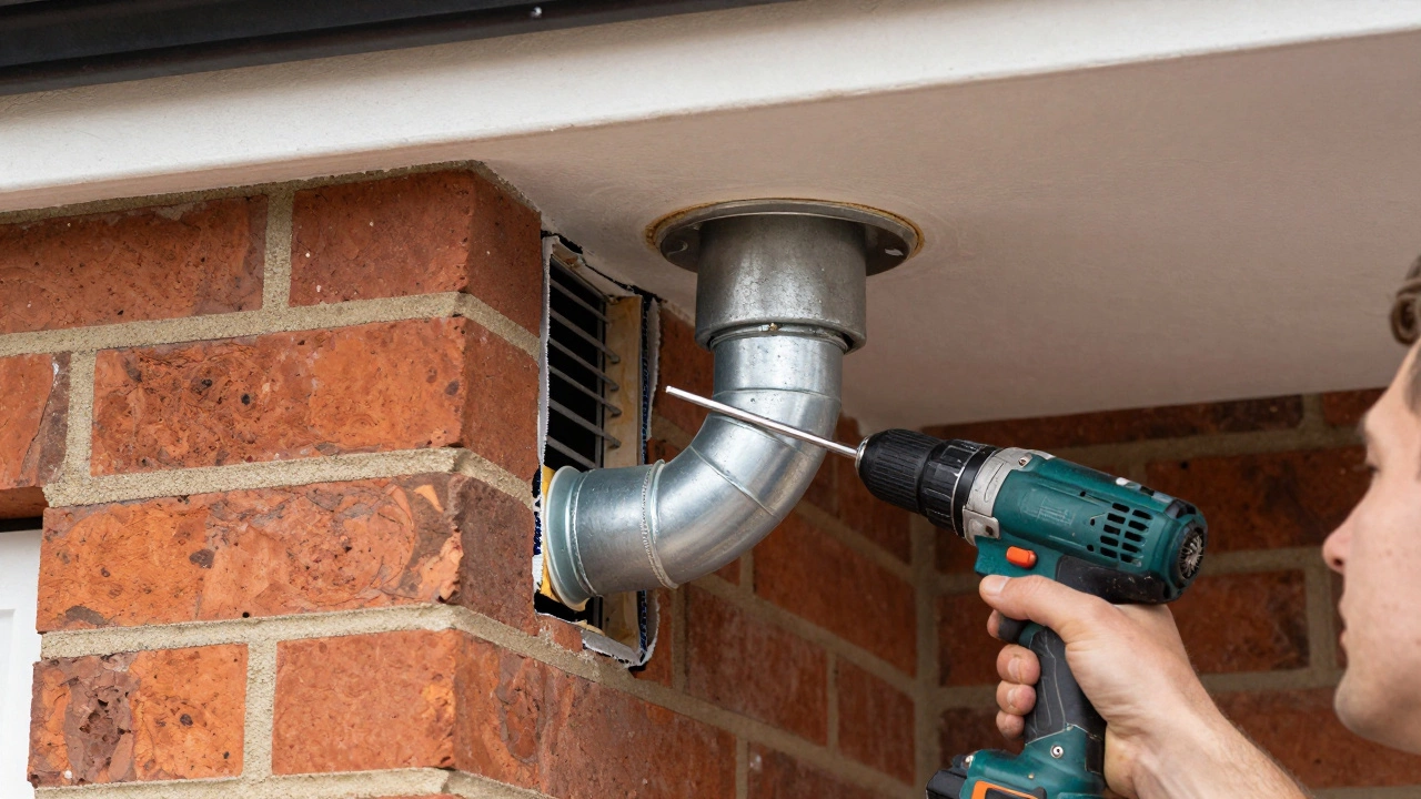 Tradesperson installing ducting through an exterior wall