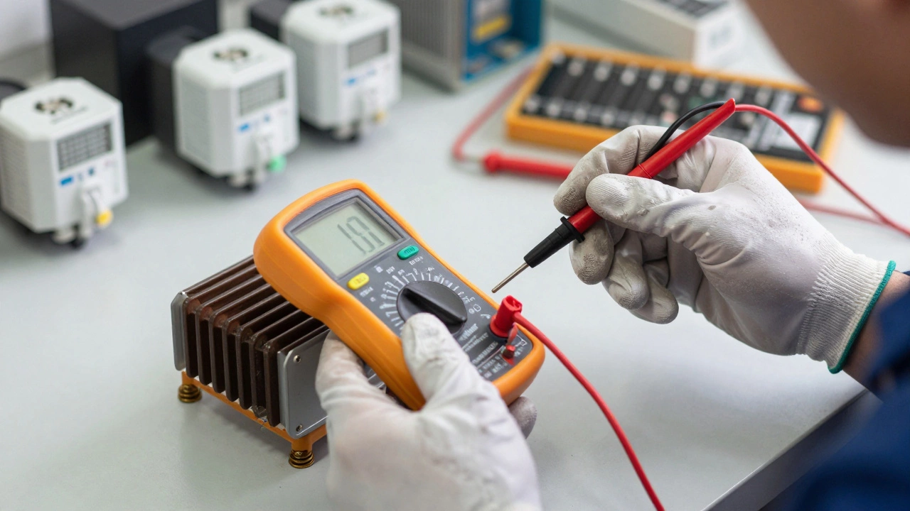 Engineer testing oven heating element with multimeter