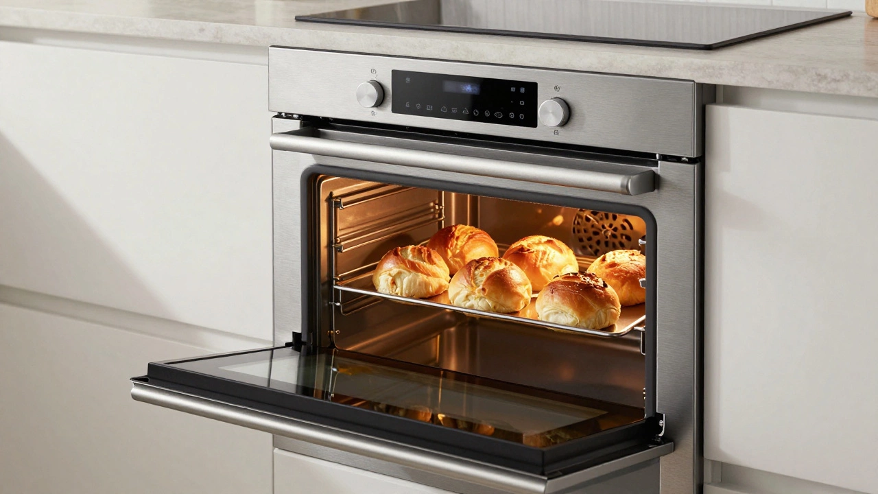 New modern oven with perfectly cooked bread, showing efficiency
