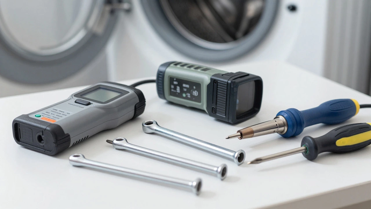 Professional appliance repair tools on workbench