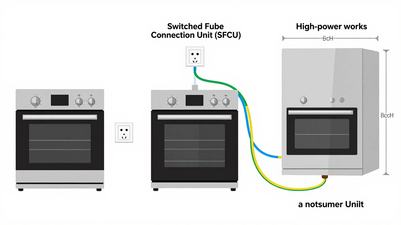 Three types of UK oven electrical connections illustrated