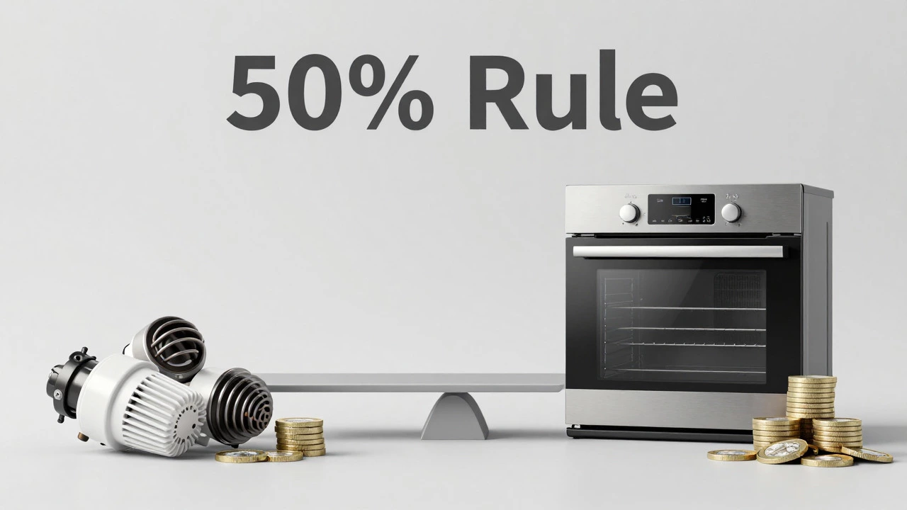 Visual comparison of repair costs versus buying a new oven